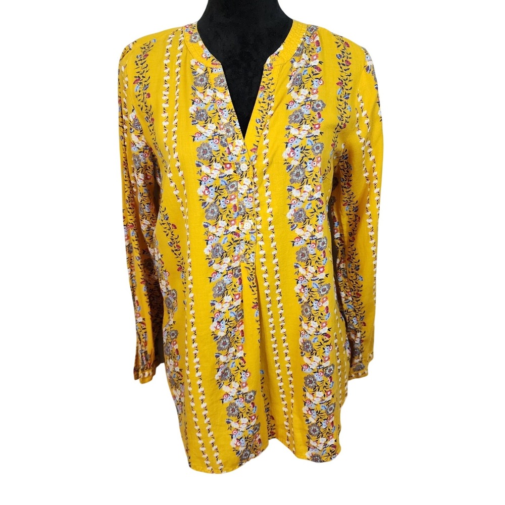 OLD‎ NAVY Size Medium 100% Cotton Yellow Floral Popover Blouse Boho Western